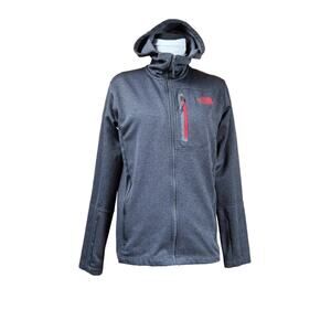 The North Face Men’s Small Gray Hooded Softshell Jacket | Red Accents | Full Zip